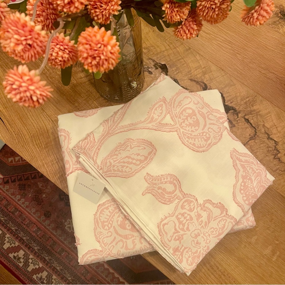 NEW Anthropologie Pink Embroidered Floral Jacquard Cotton Bedding Duvet Sham Set - Picture 6 of 10